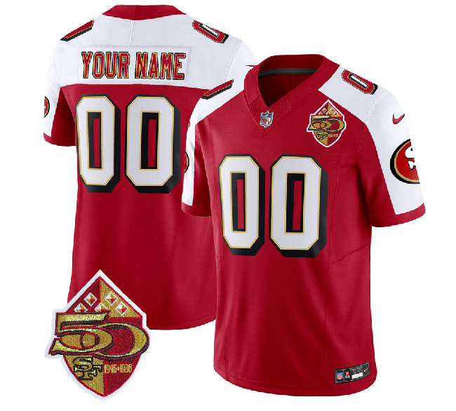 Men's San Francisco 49ers Active Player Custom Red/White 2023 F.U.S.E. 50th Patch Throwback Football Stitched Jersey